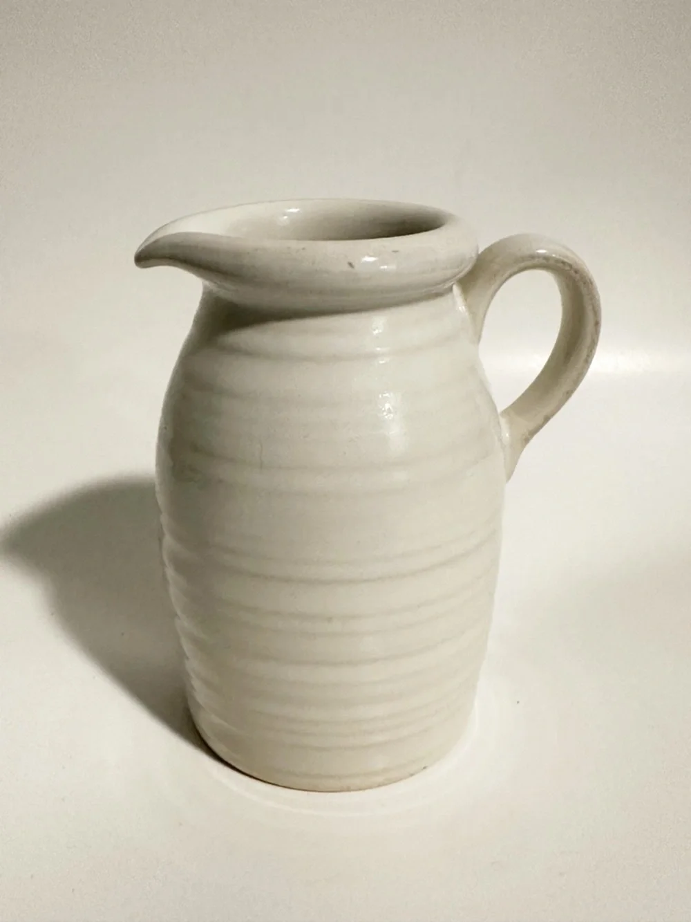 Crate & Barrel White Ceramic Pitcher Ribbed Stoneware Jug Portugal